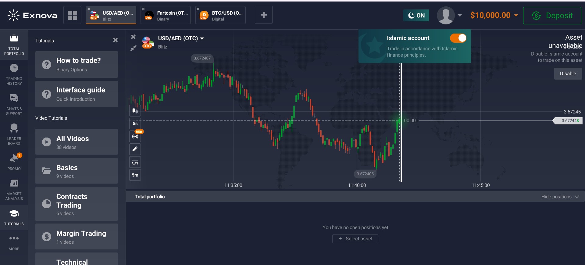 Exnova Islamic account screenshot for UAE Muslim traders